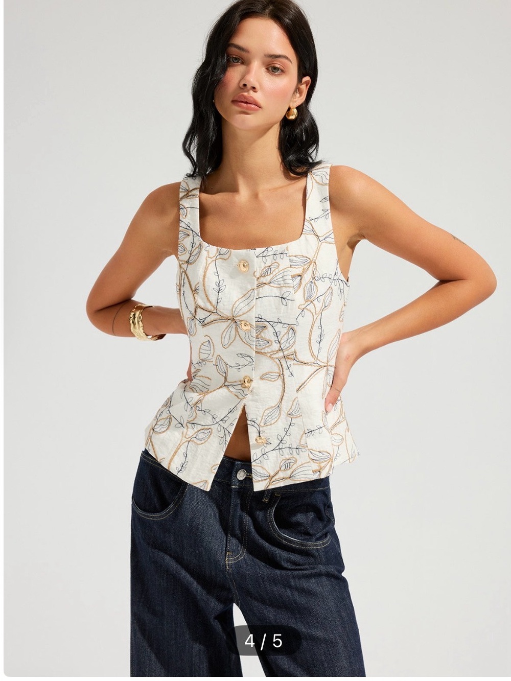 Commense White Embroidered Square-Neck Tank - Picture 4 of 4